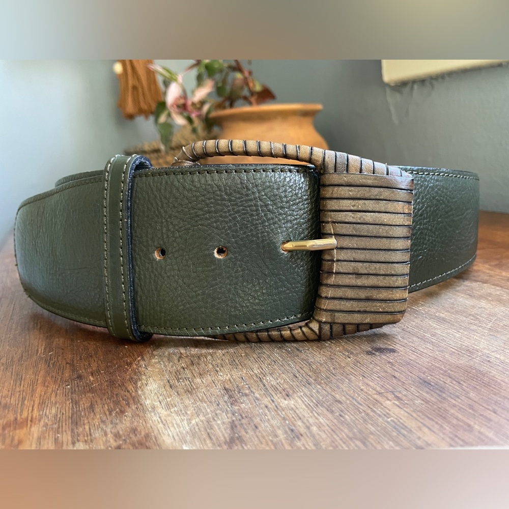 Italian Leather Tapered Waist Belt Olive Green